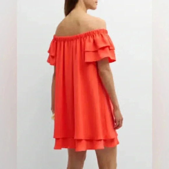 Trina Turk orange red Piper Off-Shoulder roomy Ruffle Mini Dress size XS - Picture 3 of 12